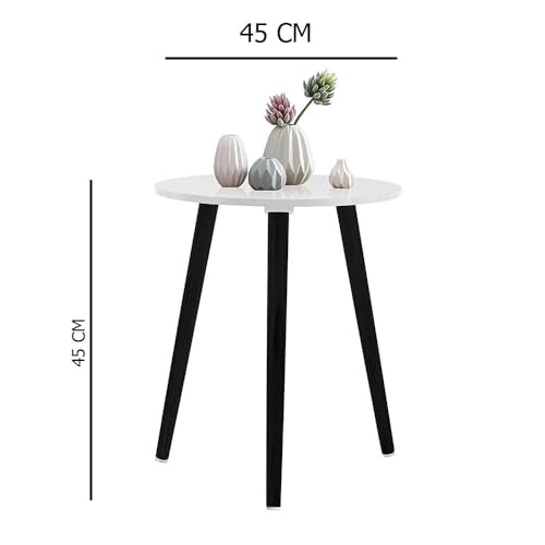 Image of END Table Side Table, Round Solid Wood End Table Coffee Table Flower Stand Small Spaces, Easy Assembly Modern Bedside Table (Black White)