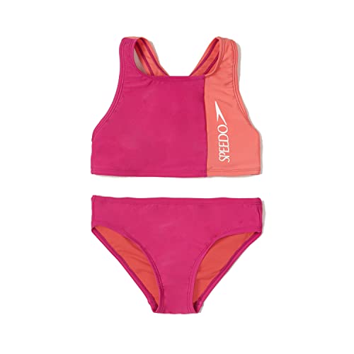 Speedo Girls' Swimsuit Two Piece Bikini Set, Rose Violet, 8