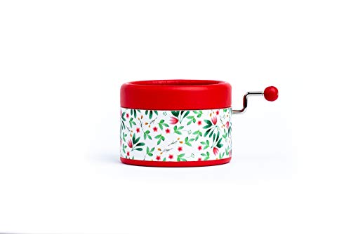 Caja de música manual artesanal roja con estampado de flores y la...
