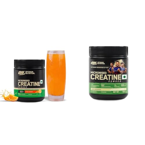 Image of Optimum Nutrition Monohydrate Creatine Powder - 100 Gram, 26 Serves, Citrus Orange + Optimum Nutrition Monohydrate Creatine Powder - 100 Gram, 33 Serves Unflavored