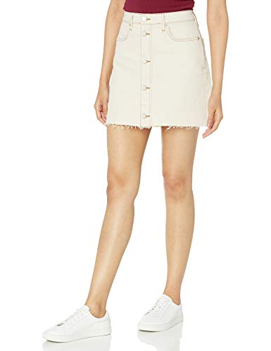 The Drop Women's Tracy Button Front Denim Mini Skirt, Ecru, L