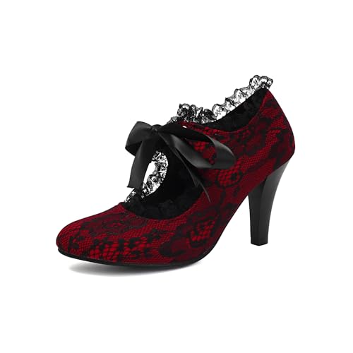 Women's Mary Jane Lace Up 1920s Pump Heel Retro Vintage Round Closed Toe 1950s Dress Shoes