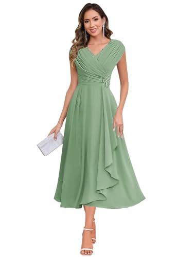 Image of BOLENSYE Mother of The Bride Dresses for Wedding Cap Sleeve Lace Chiffon Mother of The Groom Formal Dress for Women