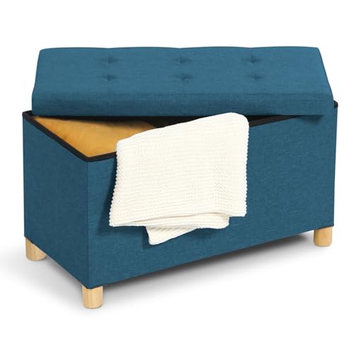 IDMarket - Banc Coffre Rangement sur Pieds 76 cm Tissu Bleu Canard