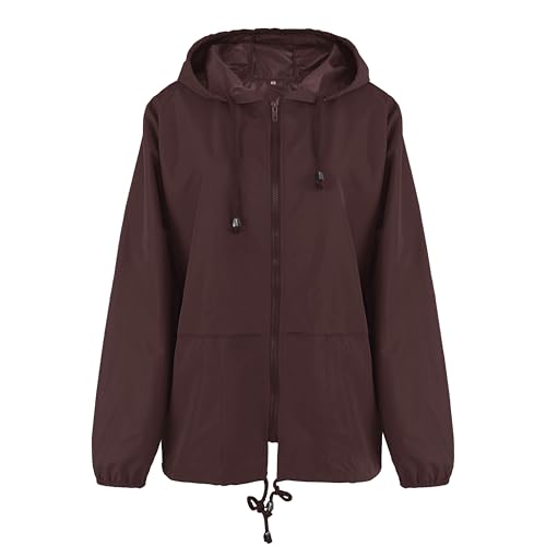 PESION Women's Waterproof Raincoat Lightweight Rain Jacket Hooded Windbreaker with Pocket for Outdoor4