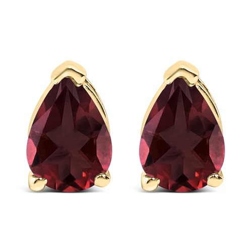 14K Yellow Gold 6x4MM Pear Shaped Red Garnet Solitaire Stud Earrings