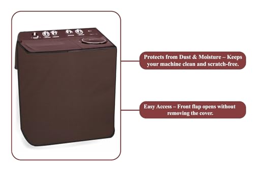 Image of The Furnishing Tree Polyester Waterproof Semi Automatic Washing Machine Cover Compatible for Whirlpool 6 Kg, 6.2 Kg, 6.5 Kg, 7 Kg & 7.2 Kg, DxWxH In Cms: ( 51x83.8x96.5 ), Coffee
