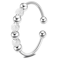 Tunejoy Anillos Mujer Plata de Ley 925 Anillos de Ansiedad Apilables Giratorio Spinner Accesorios con Perlas Cuentas Antiestres Joyería Regalos para Hombres Niñas Inquietos