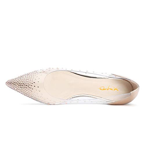 XYD Women Rhinestones Studded Ballet Flats Mesh Rivets Hidden Heels Slip On Pointed Toe Evening Dressy Shoes4