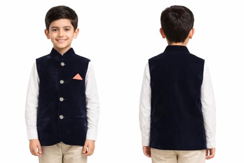 Image of T+D Ethinic Wear Velvet Western Style Sleeveless Half Blazer Fancy Coat Jacket For Kids Boys