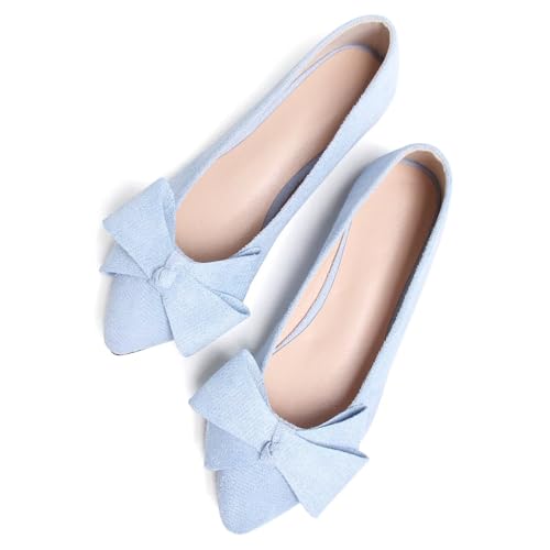 Image of TN TANGNEST Flats Shoes Women Comfort Casual Loafers | Classic Pointed Toe Bowknot Flats Cute Slip On Flats, Wear to Work Travel Walk