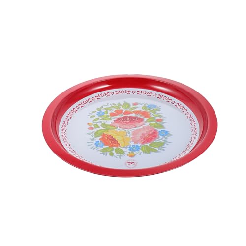 Cabilock Plato Retro De Estilo Vintage Hogar Plato De Fondo Plano Color Rojo Para Decoración De Mesa o Servir Frutas Eventos Familiares