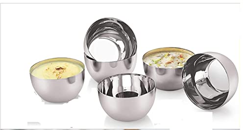 Priya Stainless Steel Set of 6 Bowls| Serving Dessert Curry Soup Bowls Wati Vati Katori | Small Rice Side Dishes | Kitchen & Dining ,Solid