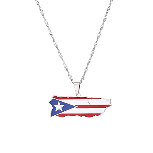 GONMFKM Collar De Mapa Popular De Puerto Rico De Moda - Collar Hueco Con Colgante De Mapa De Corazón De Puerto Rico Collar Con Encanto De Cadena De Ondas De Agua Collar De Hip Hop Joyería De Moda Ca