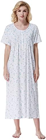 Keyocean Women Nightgowns, Soft 100% Cotton Lightweight Short Sleeve Night-dresses for Ladies
