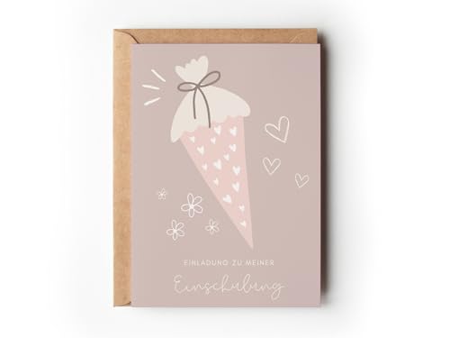 10 Einschulung Einladungskarten mit Schultüten-Motiv mit Umschlägen Rosa Pastell Einladung mit Schultüte Schulbeginn Mädchen Süße Partyeinladung 1. Schultag Schulstart Schulkind (Schultüte Rosa)