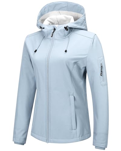 Outdoor Ventures Women's Softshell Jacket with Hood Fleece Lined Warm Lightweight Waterproof Insulated Windbreaker