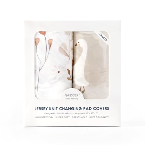 Image of GRSSDER Stretch Ultra Soft Jersey Knit Changing Pad Cover Set 2 Pack, Change Table Pad Covers Fit 32 inch /34 inch x 16 inch Pads Safe and Snug, Pretty Pattern for Baby, Happy Party