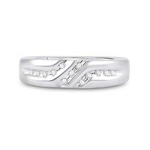 10K White Gold Mens Round Diamond Wedding Band Ring 1/8 Cttw2