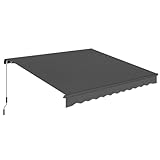 Outsunny Store banne Manuel 3,5x3m, auvent rétractable Inclinaison réglable, manivelle, Aluminium et Polyester 280 g/m² Protection UV résistance à l'eau, pour Patio, Balcon, terrasse, Gris foncé