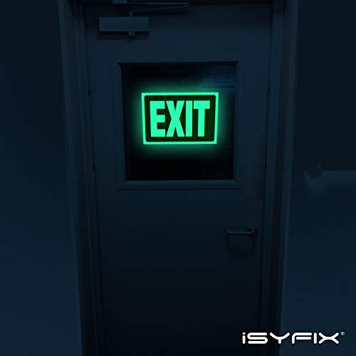 iSYFIX Exit Glow in the Dark Sign Stickers Red – 2 Pack 10x7 Inch – Photoluminescent Vinyl, Laminated for UV, Weather & Fade Resistance, Indoor & Outdoor for Business, School, Office, Warehouse