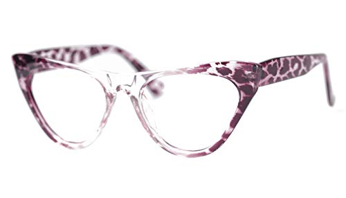 SOOLALA Womens Leopard Pattern Cat Eye Reading Glasses Quality Eye Glass Frame, Purple