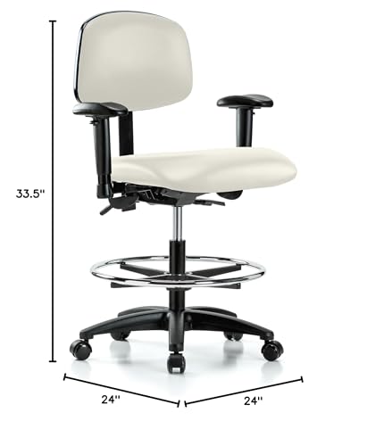 Image of Perch Multi-Task Office Chair with Adjustable Armrests and Foot Ring | Medium Bench Height 20-27 inch | Off-White Vinyl