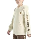 Carhartt Boys' Pullover Long Sleeve Hooded Sweatshirt, Turtledove, XL (18/20)
