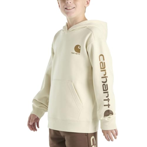 Carhartt Boys' Pullover Long Sleeve Hooded Sweatshirt, Turtledove, XL (18/20)
