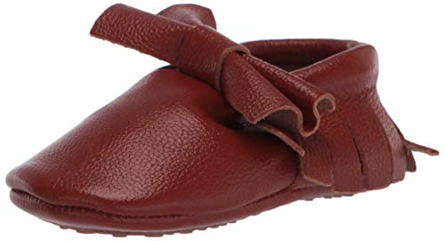 HONGTEYA Leather Baby Moccasins Hard Soled Tassel Crib Toddler Shoes for Boys and Girls (18-24 Months/5.51inch, Bow-Brown)