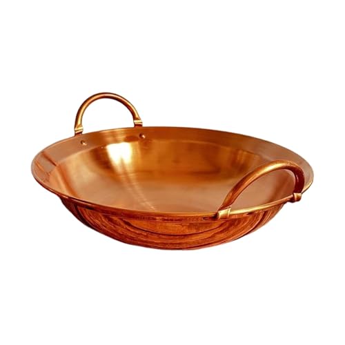 Llazsybz Hotpot Pot Diseño Chino en Cobre Grueso con Doble Asas Sartén para Cocinar Wok Shabu Shabu Olla Sopera Y Multifuncional Superficie Lisa Y Fác, 26cm