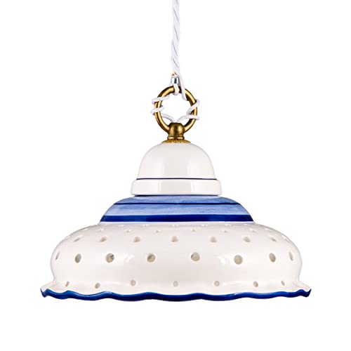 Helios Leuchten 207141 kleine Küchenlampe Keramiklampe weiss-blau | Pendellampe Pendelleuchte aus Keramik | handbemalte Keramikleuchte | Hängelampe 1 x E27