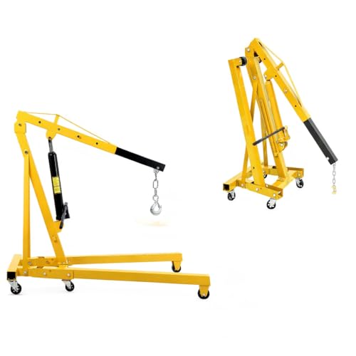 2 Ton Hydraulic Engine Hoist Crane 4400LB Capacity, Foldable Shop Crane with 6 Locking Casters & Telescopic Boom, Heavy Duty Engine Lift for Auto Repair, Garage, Truck Maintenance