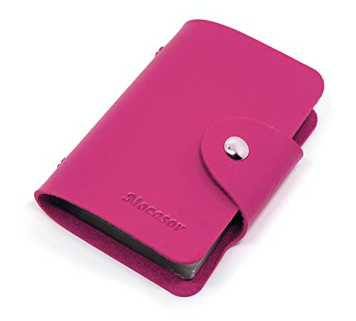 Mocasor Soft Leather Credit Card Holder for Men & Women Bank Card Case with 24 Durable Plastic Insert Slots Slim Pocket Wallet ID Card Organiser Business Card Case Purse, Rose Red, Slim Card Cases