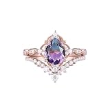 1.5 ct Pear Shaped Amethyst Engagement Rings For Women Vintage 2 pcs Art Deco Bridal Sets Wedding Rings S925 10K 14K 18K White Yellow Rose Gold Teardrop Wedding Ring Set For Her