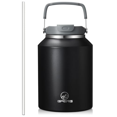 Gpeng 64 oz Tumbler with Handle, Water Bottles with Straw Lid, Insulated Stainless Steel Travel Mug Cup Holder Friendly, Keep Drinks Cold or Hot for 48+ Hours