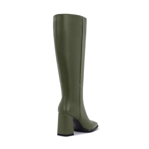 Image of Knee High Boots for Women - Wide Calf Boots with Zipper, Square Toe Tall Leather Boots, Chunky Heel Fashion Long Boots
