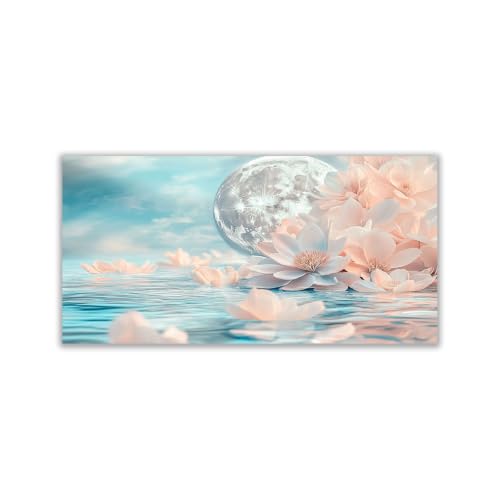 Impression sur toile paysage océan et fleurs modernes deco murale chambre bureau 80x160cm