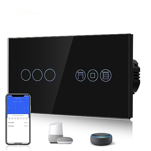 BSEED Alexa WiFi Touch Interruttore a 3 vie, telecomando con Smart Life/Tuya APP con interruttore intelligente per tapparelle, compatibile con Alexa e Google Home, colore nero