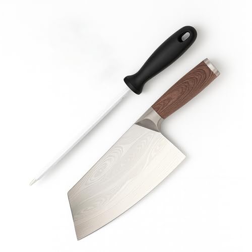 Image of Machado Forging Serbian Chef Knife Set - 12 inch Full Tang High Carbon Clad Steel Butcher Cleaver with Knife Sharpener - Perfect for Vegetables, Fish, Meat - Ideal for Kitchen, Hotel, Restaurant