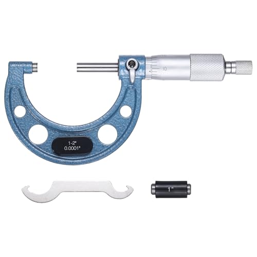 HARFINGTON Outside Micrometer 1-2inch Range +/-0.0001inch Accuracy Micrometer with Ratchet Stop Metal Industrial-Grade Precision Measuring Tool for Machinist Engineer, Blue