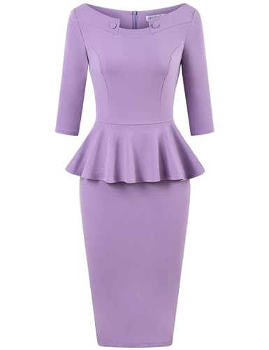 MUXXN Women's Vintage Midi V Neck 3/4 Sleeve Bodycon