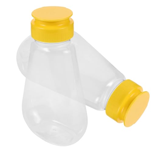 FUNNETOYU Botellas Exprimibles para Miel 2 Piezas, Dispensadores Plásticos Agarre Antideslizante, Recipientes Rellenables para Salsas y Aderezos, Uso Doméstico Picnic, Capacidad 200 Ml