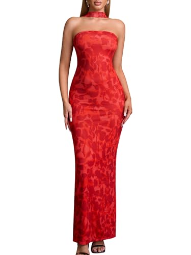 HTZMO Women Elegant Summer Bodycon Maxi Dress Halter Neck Formal Wedding Guest Cocktail Party Long Dresses