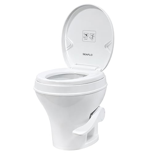 SEAFLO RV Toilet, 18.4” Residential Height, Gravity Flush System, Foot Pedal Operation, Soft Close...