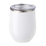 Maars Bev Stainless Steel Stemless Wine Glass Tumbler with Lid, Vacuum Insulated 12 oz Cup | Spill Proof, Travel Friendly, Classic Cocktail Drinkware - White
