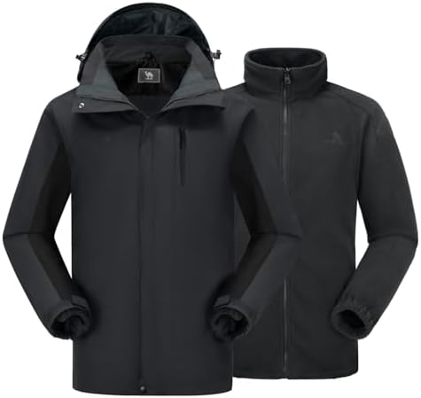 CAMEL CROWN Men's 3 in 1 Ski Snow Jacket Waterproof Winter Snow Coat Windproof Warm Fleece Lining Hiking Rain Jacket Hooded