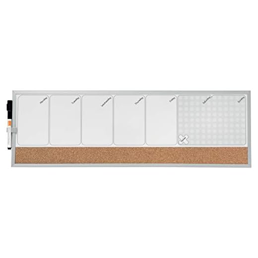Rexel veckoplaner, magnetisk och torr torkbar tavla/korkpinnvägg, 585 x 190 mm, aluminiumram, inkl. markör, magneter och monteringssats, vit, 1903780