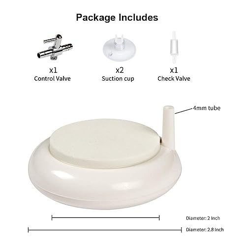 hygger Aquarium Air Stone, Fish Tank Bubbler, Nano Furnace Flue Air Disk, Bubbles Exquisite and Ultra-High Dissolved Oxygen, with 2 Suction Cups, 1 Adjust Valve, 1 Check Valve (2 Inch)