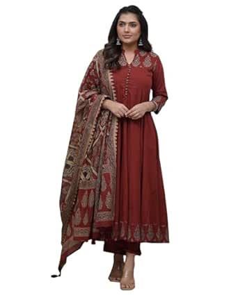 ANNI Designer Kurta met broek en Dupatta-set voor dames, rayon, viscose